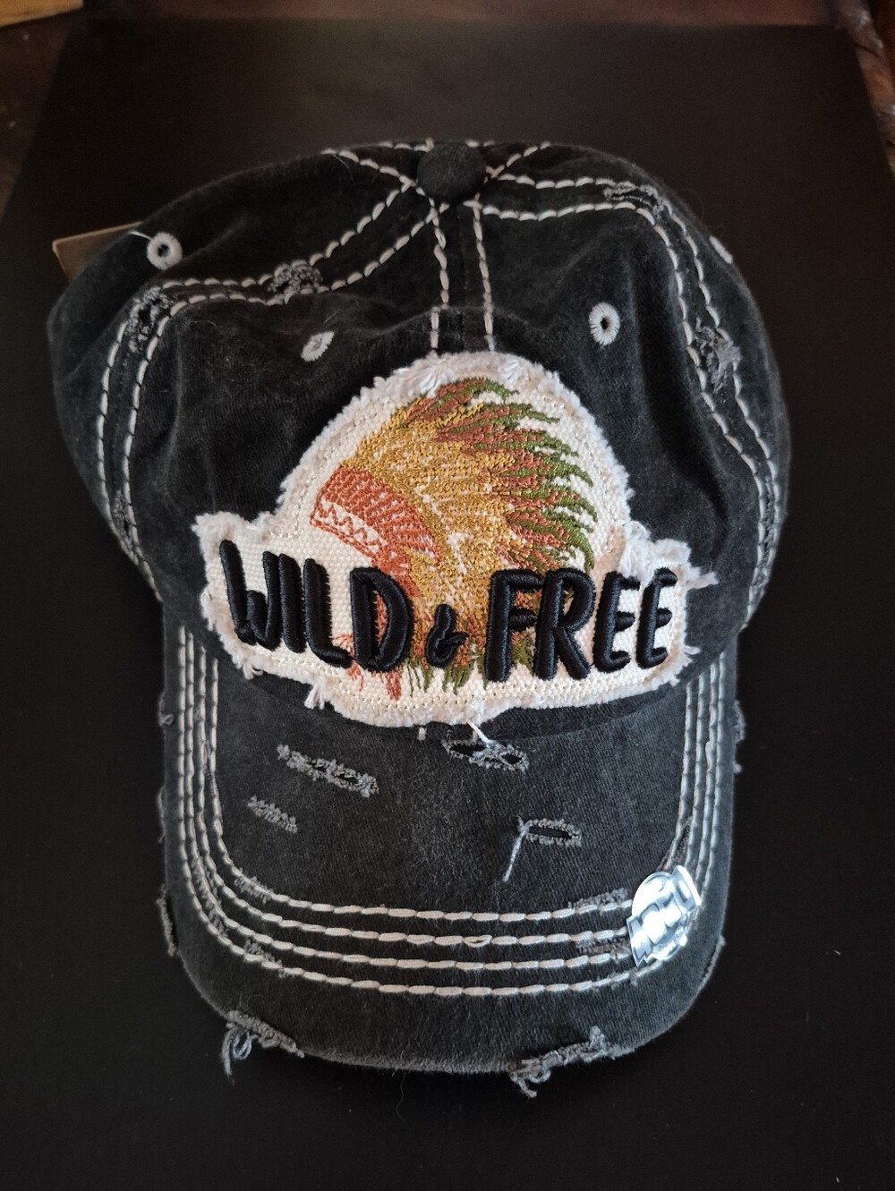 Wild & Free Black Distressed Baseball Cap